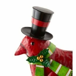 Set of 2 13.25" Metal Garden Statues Holiday Cardinal - Evergreen