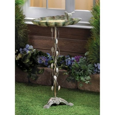 Zingz & Thingz Zingz & Thingz 27.5" Verdigris Leaf Cast Iron Birdbath Green 3 Zingz & Thingz Zingz & Thingz 27.5" Verdigris Leaf Cast Iron Birdbath Green