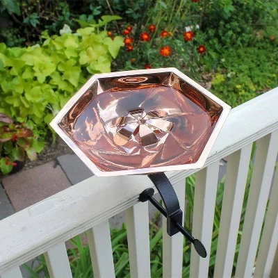 8" Hexagonal Bee Fountain and Birdbath with Over Rail Bracket Copper Plated Finish - Achla Designs 4 8" Hexagonal Bee Fountain and Birdbath with Over Rail Bracket Copper Plated Finish - Achla Designs - Image 2