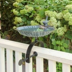 10" Scallop Shell Birdbath with Over Rail Bracket Antique Brass Plated - Achla Designs