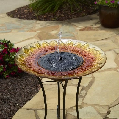 Smart Solar 24.3" H Sunflower Glass Birdbath - Yellow - Smart Living 3 Smart Solar 24.3" H Sunflower Glass Birdbath - Yellow - Smart Living