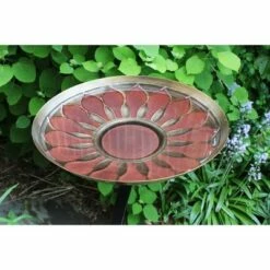 ACHLA Designs 14" Wide Brass Red African Daisy Birdbath with Rail Mount Bracket Antique and Patina Finish - Achla Design