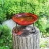 7" Reflective Crackle Glass Birdbath Bowl With Short Stand - Achla Designs Red