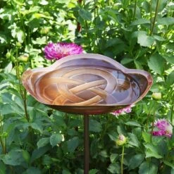 39" Celtic Dara Knot Birdbath with Stake Antique Copper Finish - ACHLA Designs