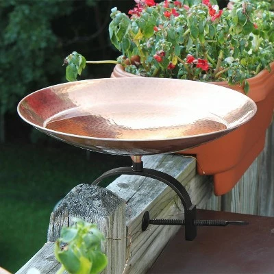 8" Stainless Steel Birdbath Bowl with Over Rail Bracket Polished Copper Plated - ACHLA Designs 3 8" Stainless Steel Birdbath Bowl with Over Rail Bracket Polished Copper Plated - ACHLA Designs