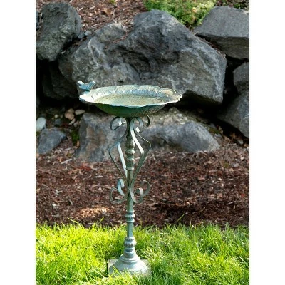 Zingz & Thingz Zingz & Thingz 13.75" Speckled Iron Birdbath Green 4 Zingz & Thingz Zingz & Thingz 13.75" Speckled Iron Birdbath Green - Image 2