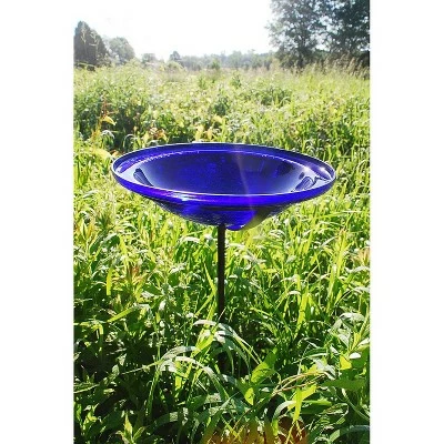 3" Iron and Crackle Glass Birdbath Bowl with Stake - ACHLA Designs Cobalt Blue 4 3" Iron and Crackle Glass Birdbath Bowl with Stake - ACHLA Designs Cobalt Blue - Image 2