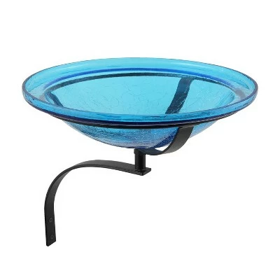 12.5" Reflective Crackle Glass Birdbath Bowl with Wall Mount Bracket - Achla Designs Teal Blue 9 12.5" Reflective Crackle Glass Birdbath Bowl with Wall Mount Bracket - Achla Designs Teal Blue - Image 7