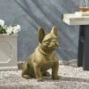 17" Concrete Delamore Outdoor French Bulldog Garden Statue - Rustic Gold - Christopher Knight Home