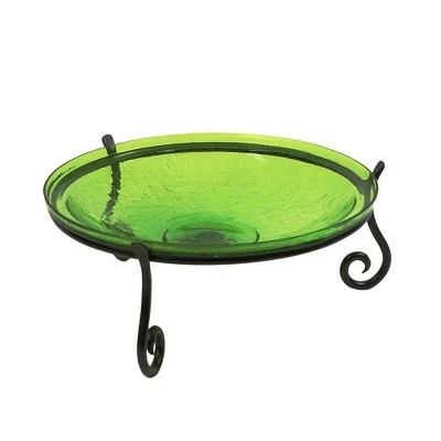 6" Reflective Crackle Glass Birdbath Bowl With Short Stand II - Achla Designs Fern Green 6 6" Reflective Crackle Glass Birdbath Bowl With Short Stand II - Achla Designs Fern Green - Image 4