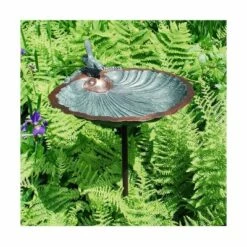 11" Scallop Shell Birdbath and Feeder with Stake Antique Brass Plated - ACHLA Designs