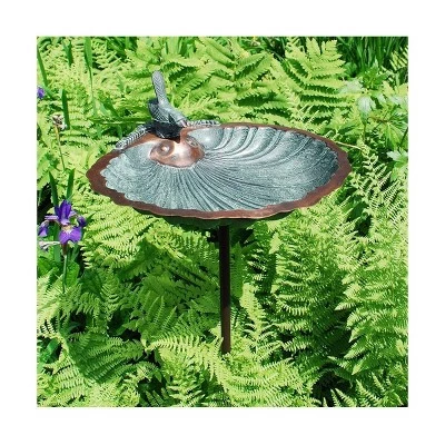 11" Scallop Shell Birdbath and Feeder with Stake Antique Brass Plated - ACHLA Designs 3 11" Scallop Shell Birdbath and Feeder with Stake Antique Brass Plated - ACHLA Designs