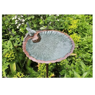 11" Scallop Shell Birdbath and Feeder with Stake Antique Brass Plated - ACHLA Designs 4 11" Scallop Shell Birdbath and Feeder with Stake Antique Brass Plated - ACHLA Designs - Image 2