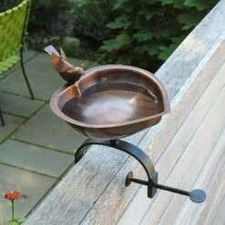 11" Heart Shaped Birdbath Bowl with Over Rail Bracket Antique Copper - ACHLA Designs