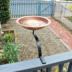 13.25" Tall Hammered Solid Copper Birdbath with Rail Mount Bracket Satin Copper - Achla Designs