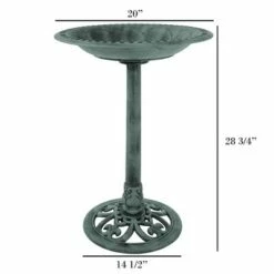 Nature Spring Antique Bird Bath With Vintage Scroll Design and 3 Ground Stakes for Outdoor Décor - Patina Green Finish