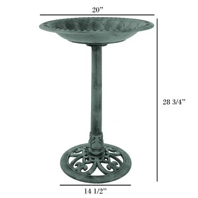 Nature Spring Antique Bird Bath With Vintage Scroll Design and 3 Ground Stakes for Outdoor Décor - Patina Green Finish 3 Nature Spring Antique Bird Bath With Vintage Scroll Design and 3 Ground Stakes for Outdoor Décor - Patina Green Finish