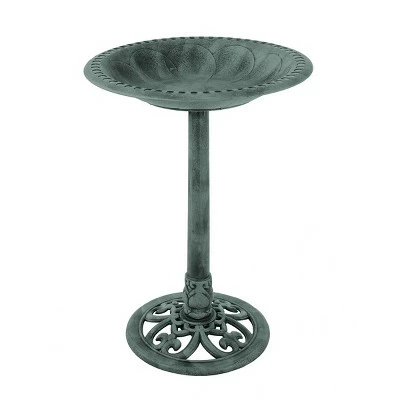 Nature Spring Antique Bird Bath With Vintage Scroll Design and 3 Ground Stakes for Outdoor Décor - Patina Green Finish 4 Nature Spring Antique Bird Bath With Vintage Scroll Design and 3 Ground Stakes for Outdoor Décor - Patina Green Finish - Image 2