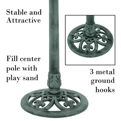 Nature Spring Antique Bird Bath With Vintage Scroll Design and 3 Ground Stakes for Outdoor Décor - Patina Green Finish 6 Nature Spring Antique Bird Bath With Vintage Scroll Design and 3 Ground Stakes for Outdoor Décor - Patina Green Finish - Image 4