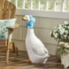 28" Concrete Peays Outdoor Goose Garden Statue - White and Blue - Christopher Knight Home