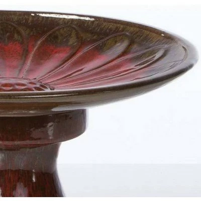 10.5" Handmade Glazed Ceramic Daisy Birdbath Red - Alfresco Home LLC 4 10.5" Handmade Glazed Ceramic Daisy Birdbath Red - Alfresco Home LLC - Image 2