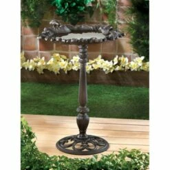 Zingz & Thingz Zingz & Thingz 23.75" Forest Frolic Cast Iron Birdbath Dark Brown