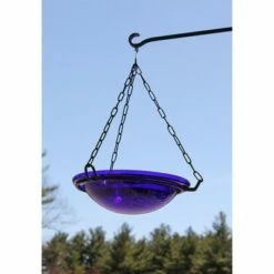 12.5" Crackle Glass Hanging Birdbath Bowl - Achla Designs Teal