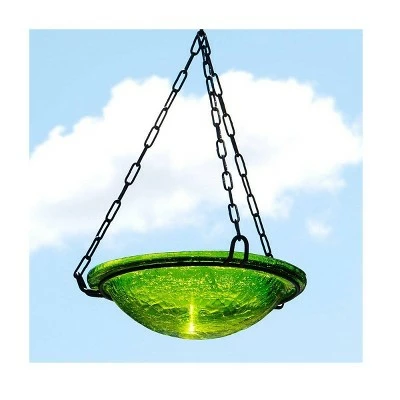 12.5" Crackle Glass Hanging Birdbath Bowl - Achla Designs Teal 6 12.5" Crackle Glass Hanging Birdbath Bowl - Achla Designs Teal - Image 4