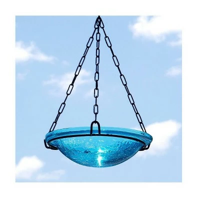 12.5" Crackle Glass Hanging Birdbath Bowl - Achla Designs Teal 9 12.5" Crackle Glass Hanging Birdbath Bowl - Achla Designs Teal - Image 7