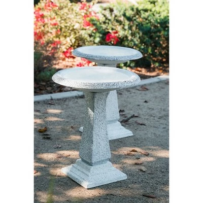 Set of 2 Concrete Matte Finish Bird Baths with Tall Square Pedestal and Base - White - XBrand 3 Set of 2 Concrete Matte Finish Bird Baths with Tall Square Pedestal and Base - White - XBrand