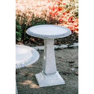 Set of 2 Concrete Matte Finish Bird Baths with Tall Square Pedestal and Base - White - XBrand 4 Set of 2 Concrete Matte Finish Bird Baths with Tall Square Pedestal and Base - White - XBrand - Image 2