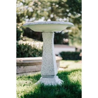 Set of 2 Concrete Matte Finish Bird Baths with Tall Square Pedestal and Base - White - XBrand 5 Set of 2 Concrete Matte Finish Bird Baths with Tall Square Pedestal and Base - White - XBrand - Image 3