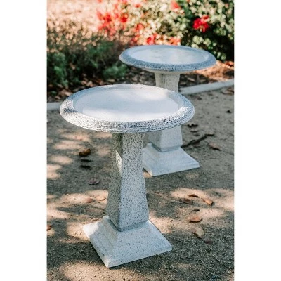 Set of 2 Concrete Matte Finish Bird Baths with Tall Square Pedestal and Base - White - XBrand 7 Set of 2 Concrete Matte Finish Bird Baths with Tall Square Pedestal and Base - White - XBrand - Image 5