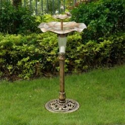 Teamson Home Polyresin 2 Tier Lotus Leaf Pedestal Bird Bath