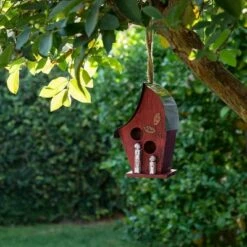Alpine Corporation 12" Wood/Metal Outdoor Hanging Birdhouse Turquoise