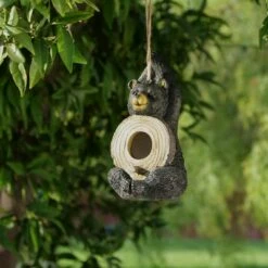 10" Polyresin Bear Birdhouse Black/Brown - Alpine Corporation