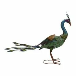 Napco 24" Green and Blue Metal Peacock Outdoor Garden Statue