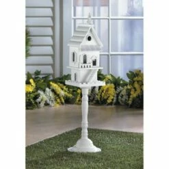 Zingz & Thingz Zingz & Thingz 27.25" Two Story Pedestal Wood Birdhouse White