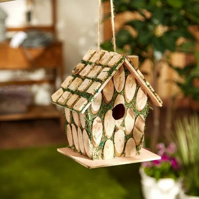 Zingz & Thingz Zingz & Thingz 8" Moss-Edged Wood Birdhouse Green 4 Zingz & Thingz Zingz & Thingz 8" Moss-Edged Wood Birdhouse Green - Image 2