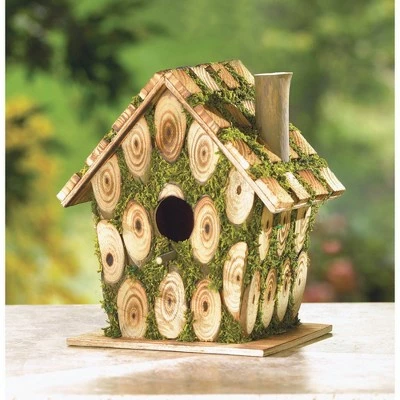 Zingz & Thingz Zingz & Thingz 8" Moss-Edged Wood Birdhouse Green 7 Zingz & Thingz Zingz & Thingz 8" Moss-Edged Wood Birdhouse Green - Image 5