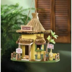Zingz & Thingz Zingz & Thingz 9.75" Tiki Hut Wood Birdhouse Yellow