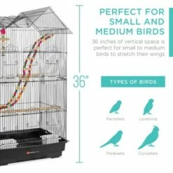 Best Choice Products 36in Indoor/Outdoor Iron Bird Cage for Parrot, Lovebird w/ Removable Tray, 4 Feeders, 2 Toys