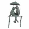 Nature Spring Small Frog Couple Under Umbrella Resin Garden Statue - 14.5", Antique Bronze