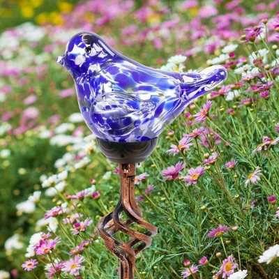 31" Solar Resin/Pearlized Glass Bird Finial Garden Stake Blue - Exhart 3 31" Solar Resin/Pearlized Glass Bird Finial Garden Stake Blue - Exhart - Image 2