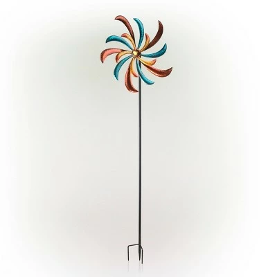 Alpine Corporation 64" Metal Jeweled Metal Blade Windmill Spinner Garden Stake 4 Alpine Corporation 64" Metal Jeweled Metal Blade Windmill Spinner Garden Stake - Image 2