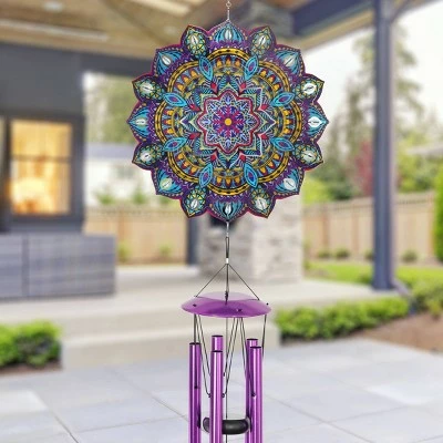41" Metal Laser Cut Turquoise Starburst Wind Chime Spinner - Exhart 3 41" Metal Laser Cut Turquoise Starburst Wind Chime Spinner - Exhart