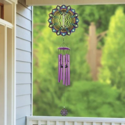 41" Metal Laser Cut Turquoise Starburst Wind Chime Spinner - Exhart 10 41" Metal Laser Cut Turquoise Starburst Wind Chime Spinner - Exhart - Image 8