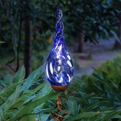 36" Pearlized Glass Solar Flame Stake Blue - Exhart 3 36" Pearlized Glass Solar Flame Stake Blue - Exhart