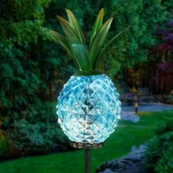 29" Metal and Glass Solar Pineapple Garden Stake Blue - Exhart