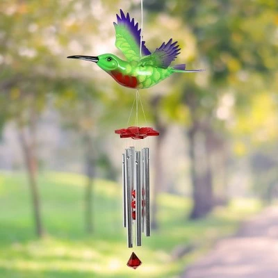 9.25" Metal Solar Hummingbird Fluttering Wings Wind Chime - Exhart 4 9.25" Metal Solar Hummingbird Fluttering Wings Wind Chime - Exhart - Image 2